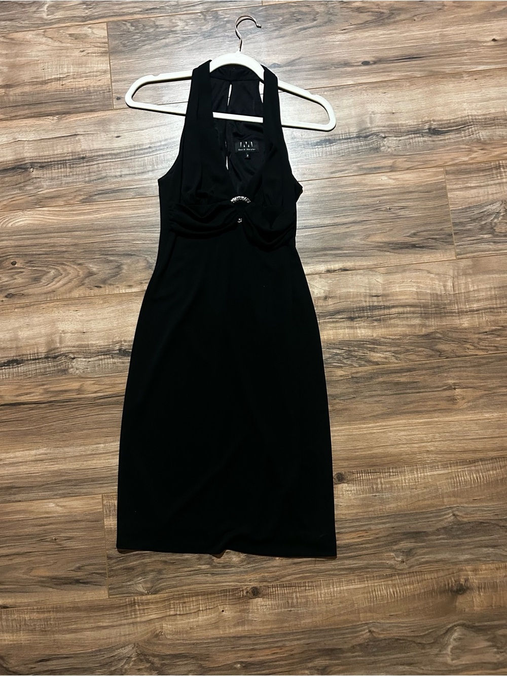 David Meister Black Halter Midi Dress